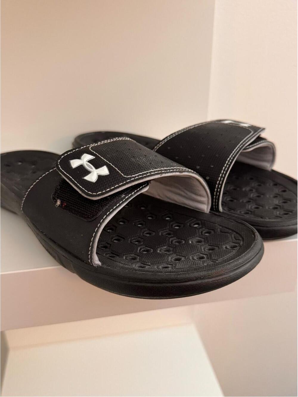 Under Armour Black and White Adjustable Slide Sandals, New Without Tags!